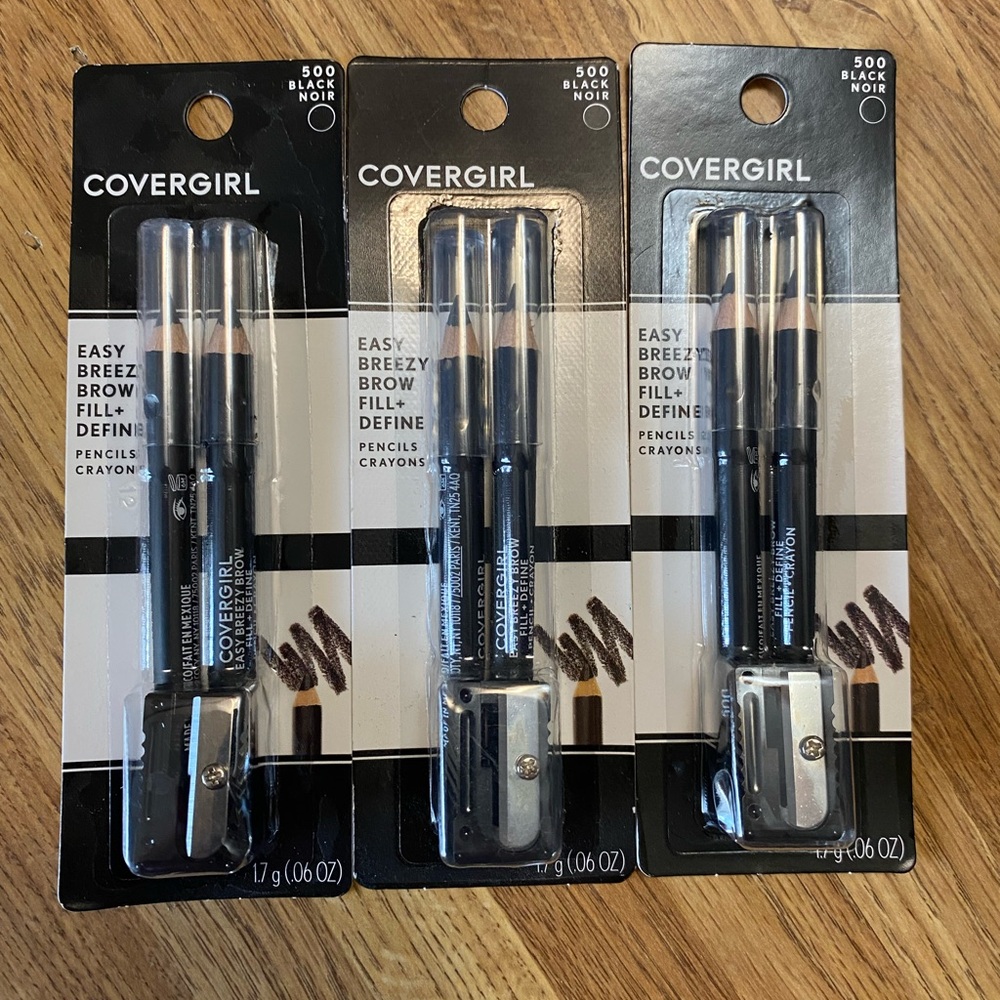 Covergirl Easy Breezy Brow Fill+Define Pencil Set #500 Black New Lot of 3